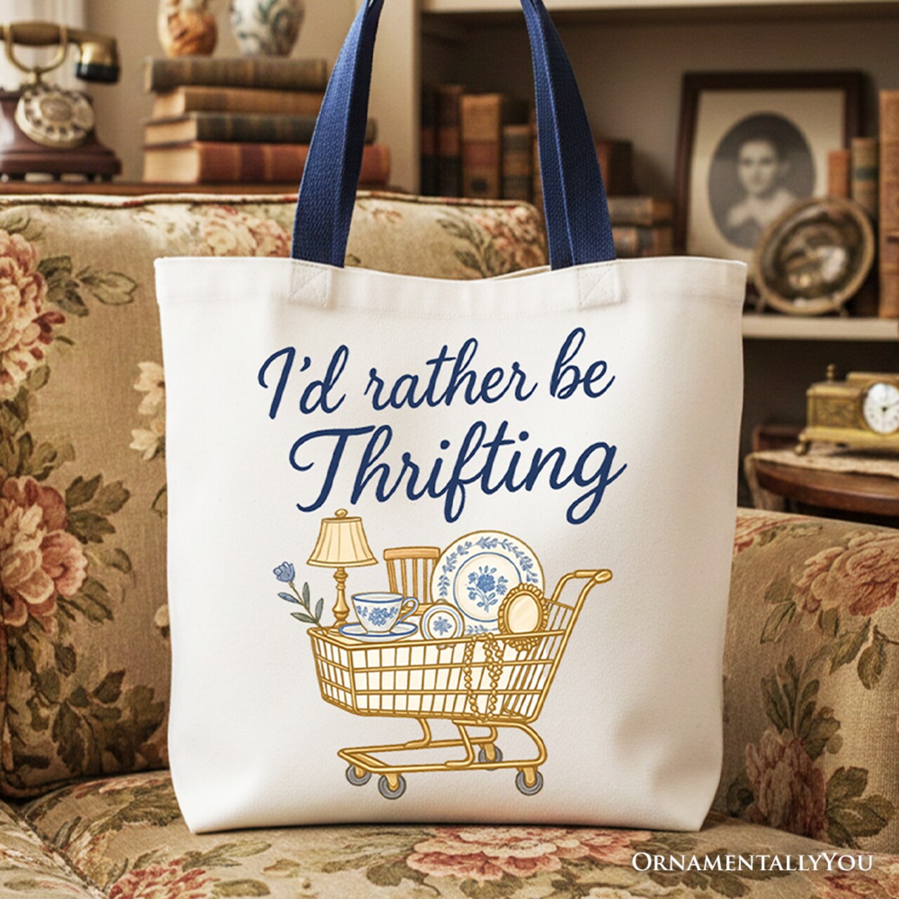 I’d Rather Be Thrifting Canvas Tote Bag, Vintage Thrift Shop Lover Gift Shopper